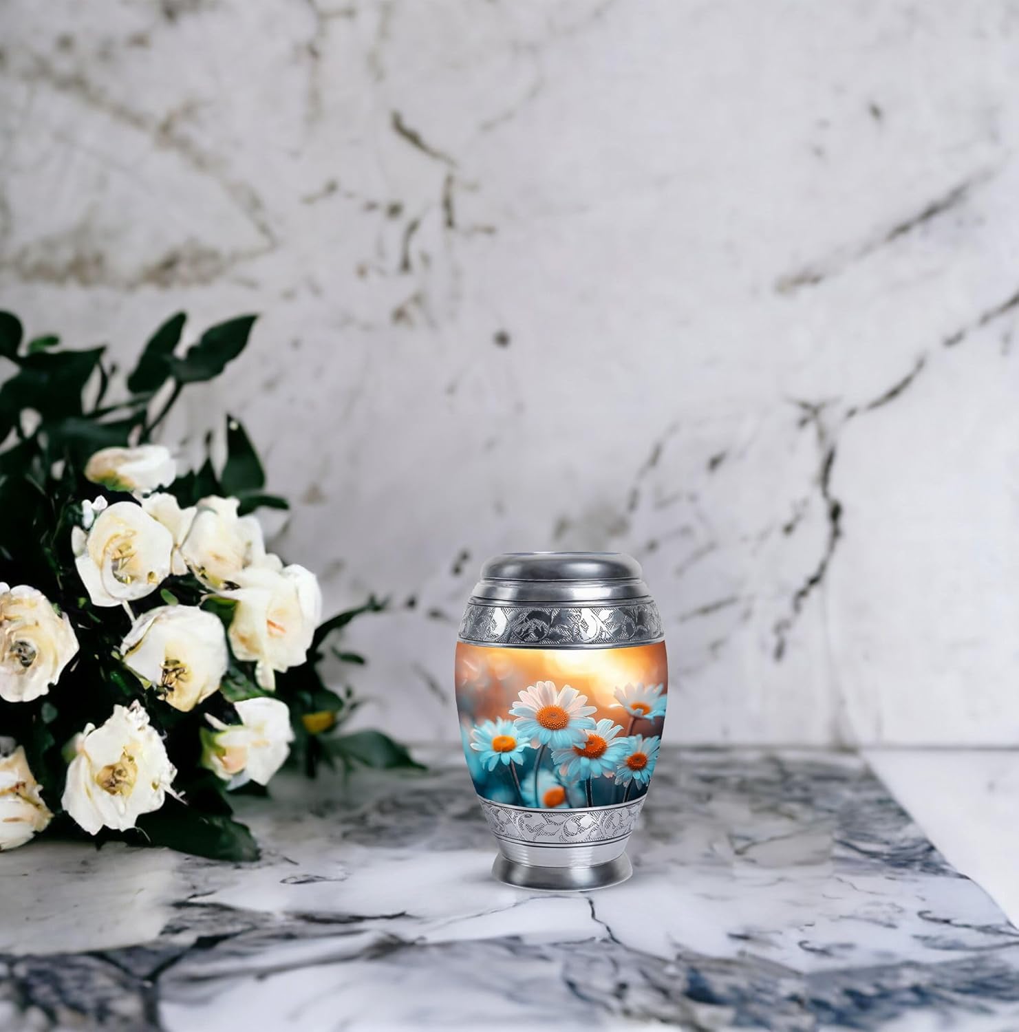 Daisies Flower Urn - Memorial Keepsakes for Ashes - Small Urn for Human Ashes - Decorative Urns for Human Ashes - Urns for Cremation Ashes - (Size - 3inch,1pcs)