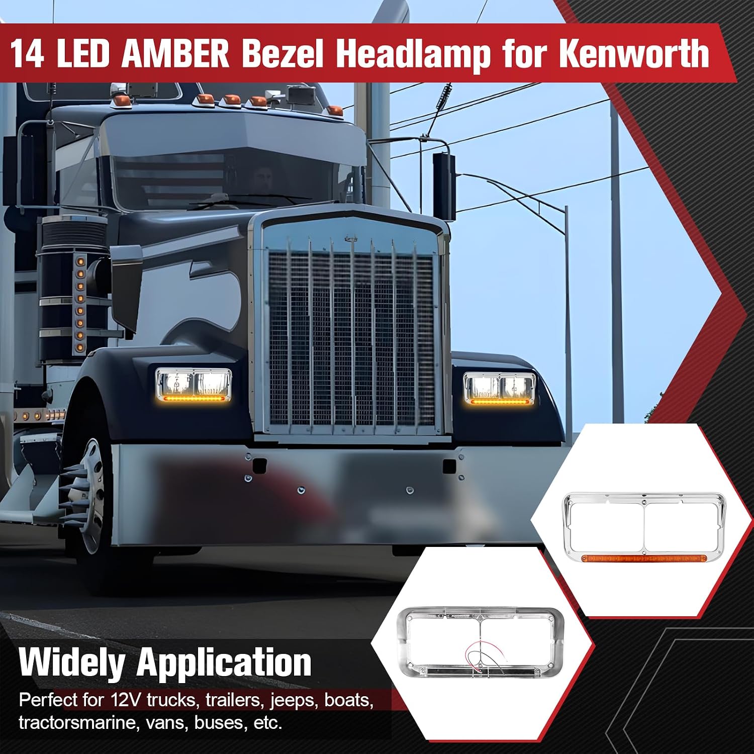 2PCS Headlight Bezel Amber Light (Amber（Amber Lens）)