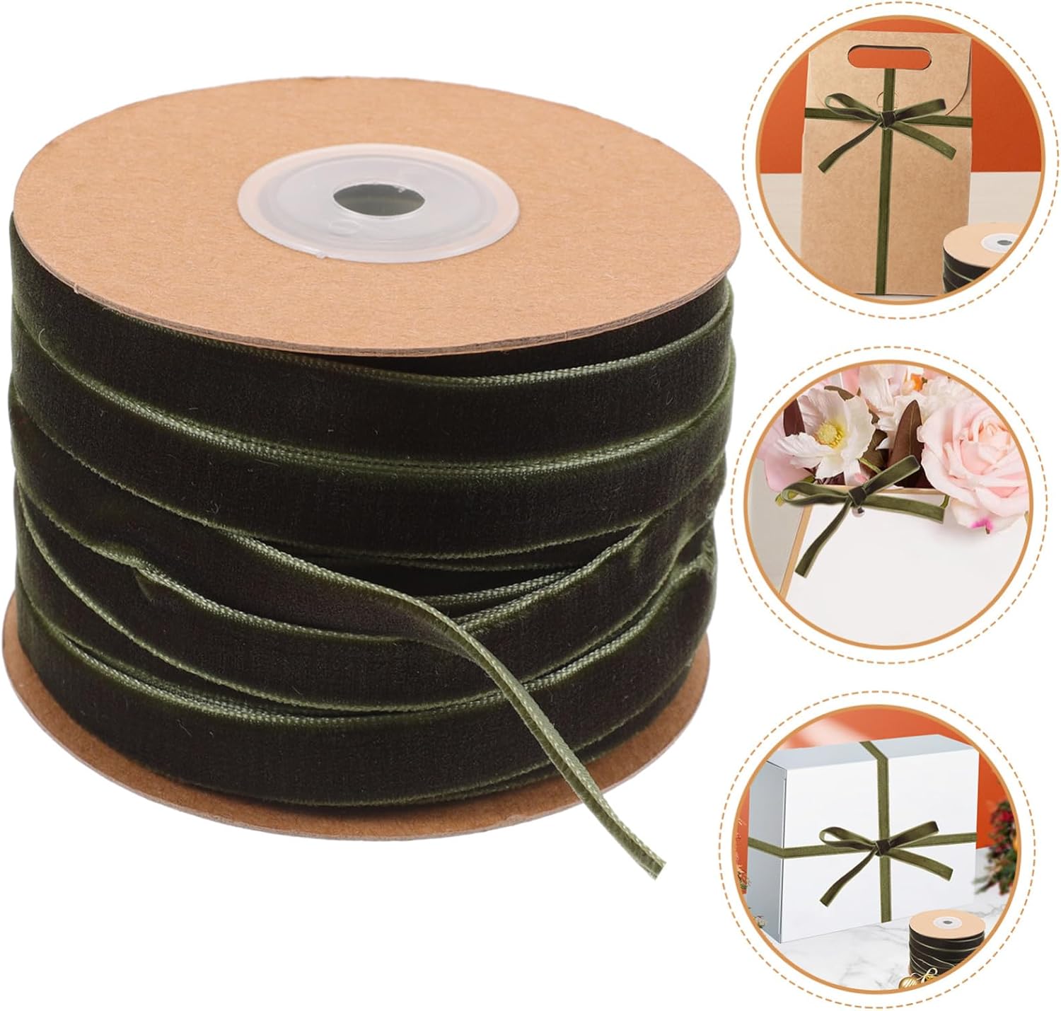 3rolls Single-Sided Velvet Ribbon for Crafts and Wrapping Yards Roll Green for Home Decoration and Holiday