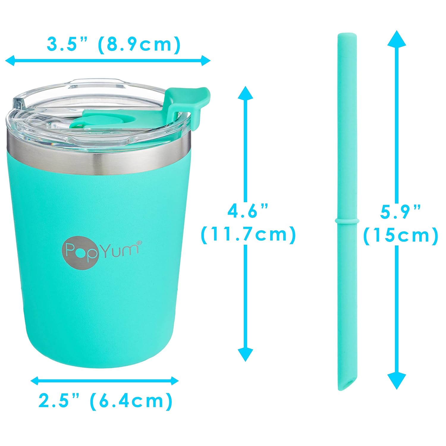 PopYum 9oz Insulated Stainless Steel Kids’ Cups with Lid and Straw, 2-Pack, Blue, Green, stackable, sippy, baby, child, toddler, tumbler, double wall, vacuum, leak proof - Image 9