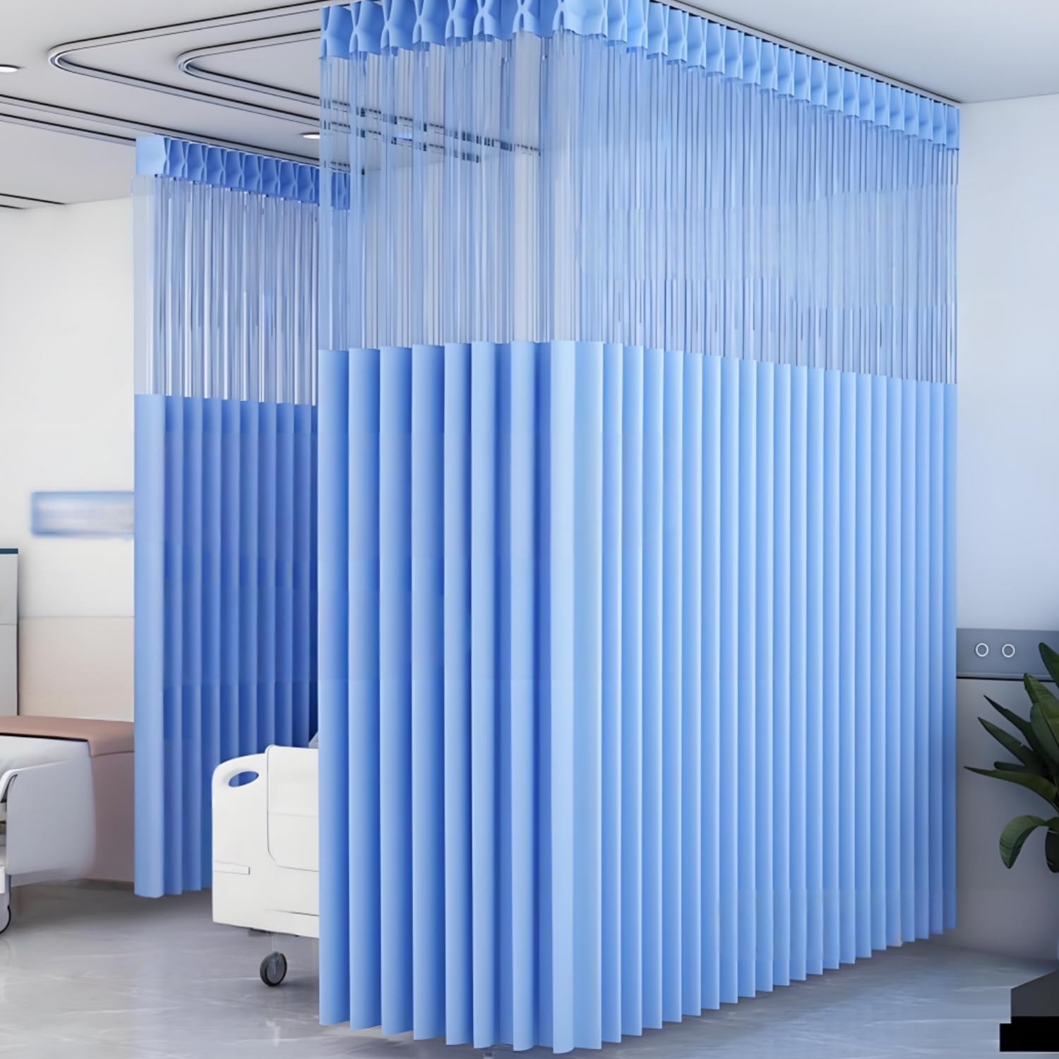 Mofgoe Blue Medical Room Divider Curtain With Flat Hooks, Hospital Curtains Cubicle, Extra Wide Medical Privacy Curtain For Hospital, Medical Clinic, Lab,,4M/*2.7M