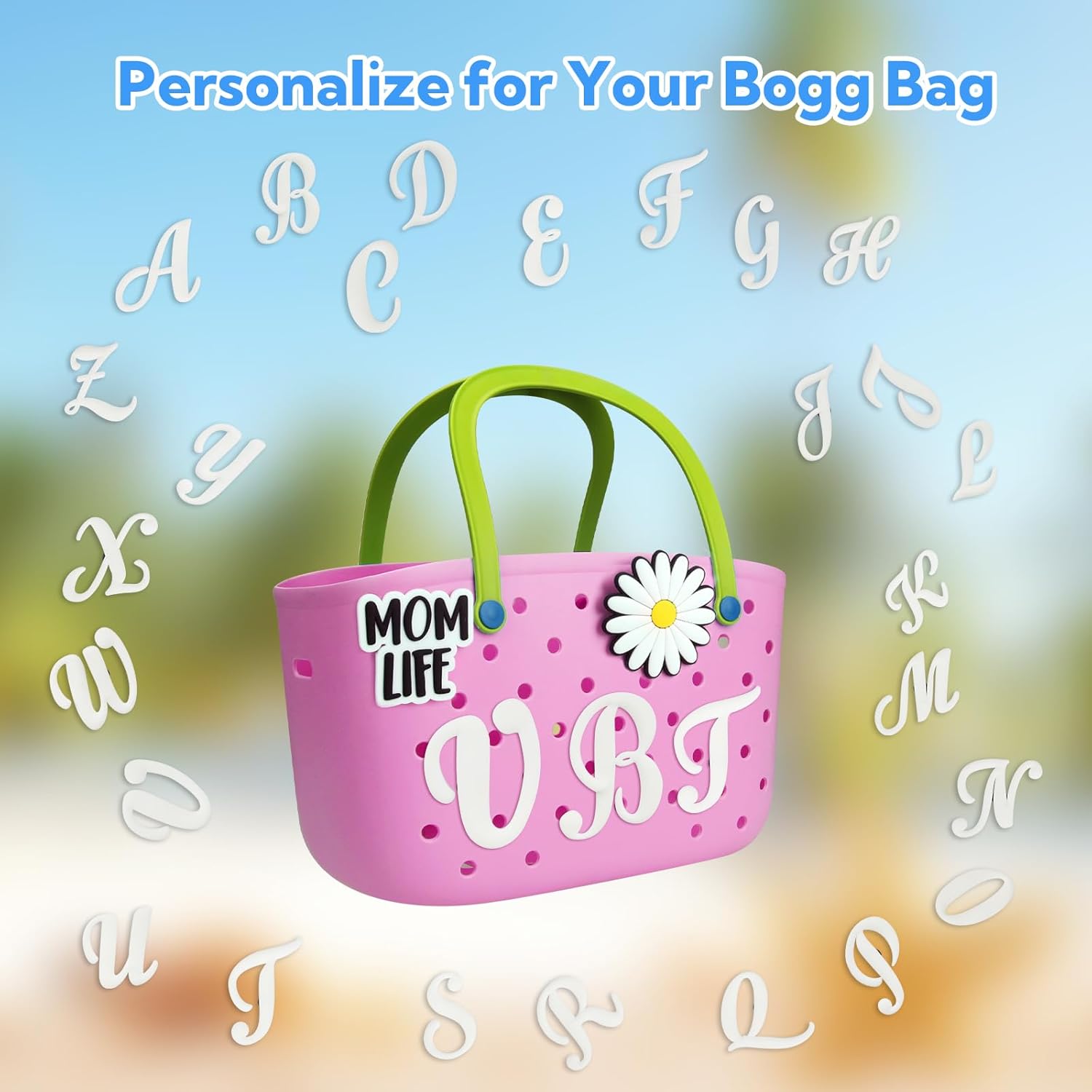 CONLI 3 PCS Letter Charms Compatible with Bogg Bag, Insert Letter Decorative Accessories for Rubber Beach Tote Bag, Floral Accessories Charm Compatible with Beach Handbag - Image 3