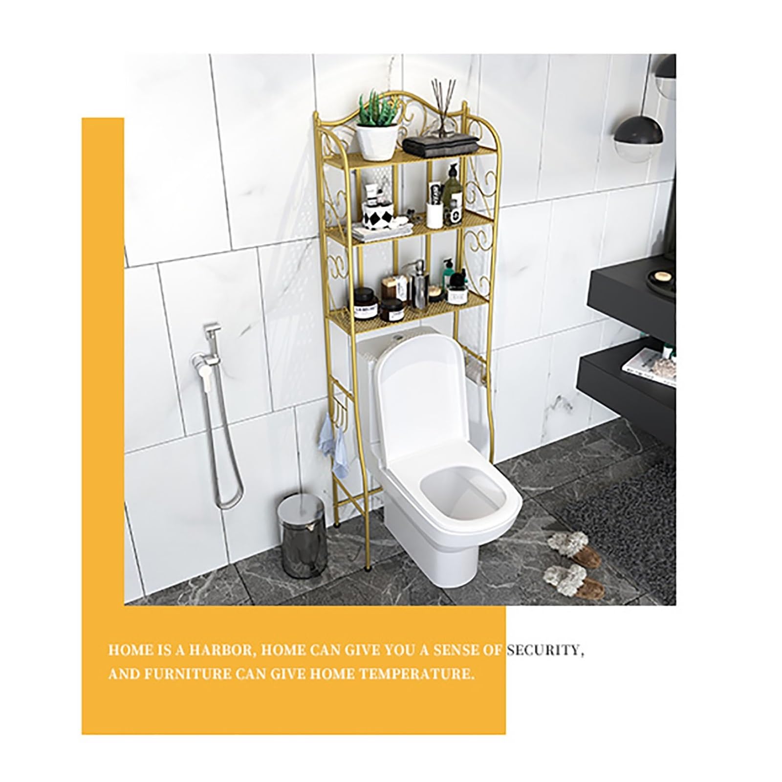 Badezimmer-Organizer über der Toilette, Freistehendes Toilettenschrank mit Haken, Badezimmerregale über dem Toilettenregal, Platzsparend
