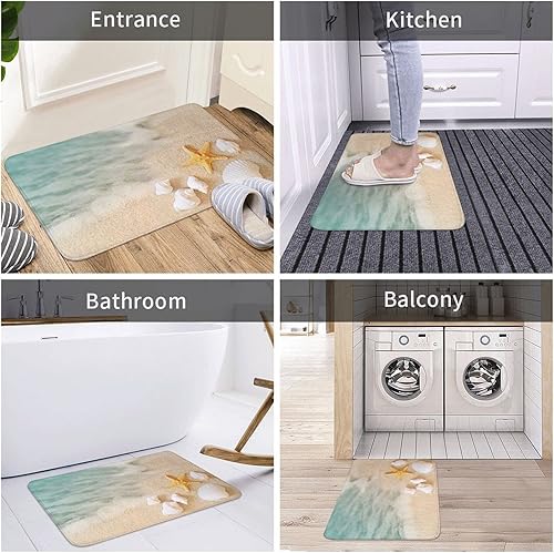 Miniatura 7 de Alfombra de baño de terciopelo antideslizante y absorbente con estrellas de mar y orilla de mar, tapete de baño para entrada interior, tamaño único