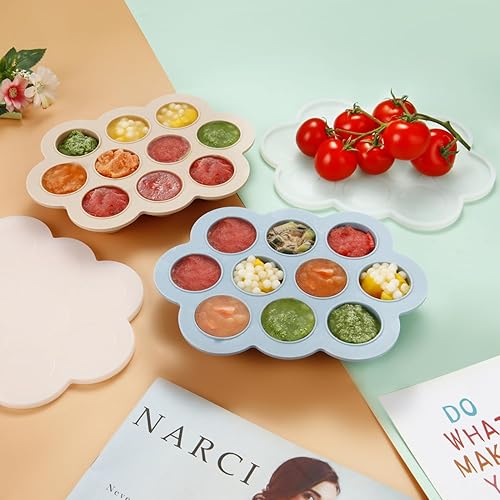 Miniatura 8 de PandaEar Paquete de 2 bandejas congeladoras de alimentos para bebés con tapas, contenedor de silicona para almacenamiento de alimentos para bebés