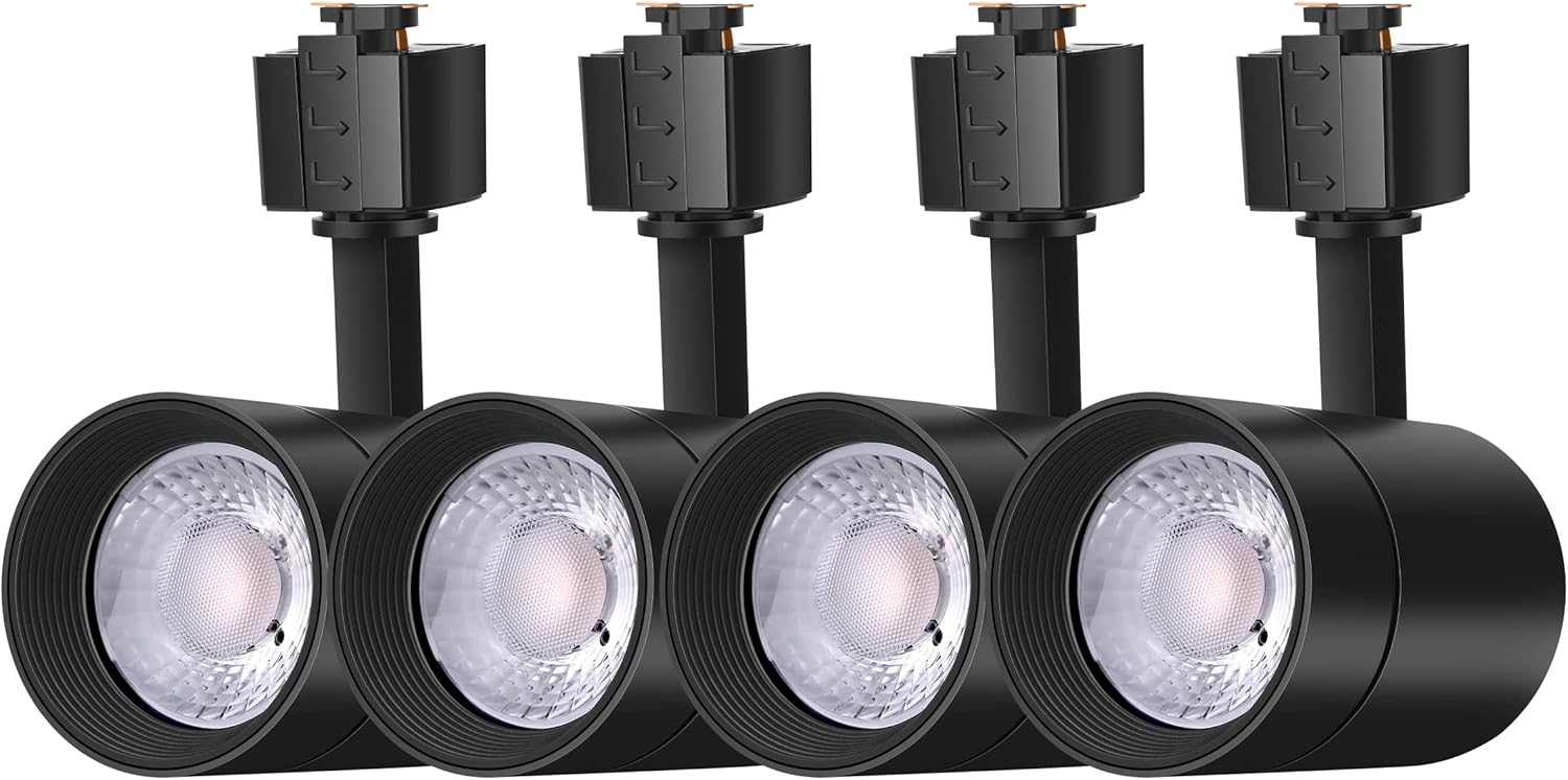 FLSNT 4-Pack LED Track Lighting Heads for Juno Track, Dimmable 24° LED Spotlight Light Heads, 12W (75W Equivalent), CRI90, 800LM, 3000K Soft White, Black
