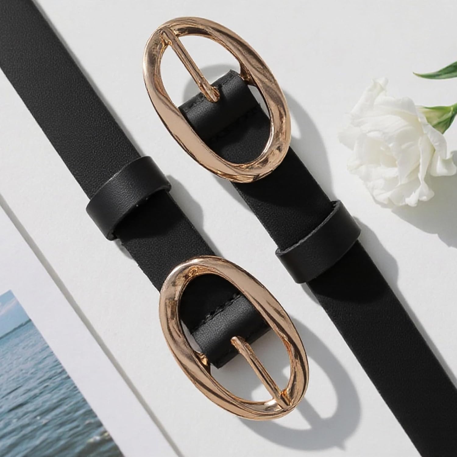 Women's Leather Belt with Gold Buckle Fashion Casual Waist Belt for Jeans pants Dress - Image 3