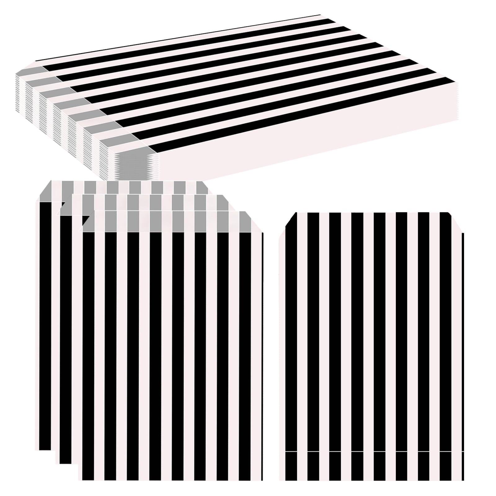 Striped Sweet Paper Bags 100 Pack, 13 x 18 cm 5 x 7 Inch Black Candy Treat Bags, Paper Party Favour Bags for Halloween Wedding Buffet Pick n Mix Popcorn Cake Gifts