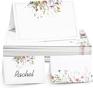 50 Stück Tischkarten Hochzeit 8,5x5,5cm Blumen Platzkarten Geburtstag, zum selbst Beschriften Namenskarten, Tischdekoration Namensschild für Taufen Feierlichkeiten (A)