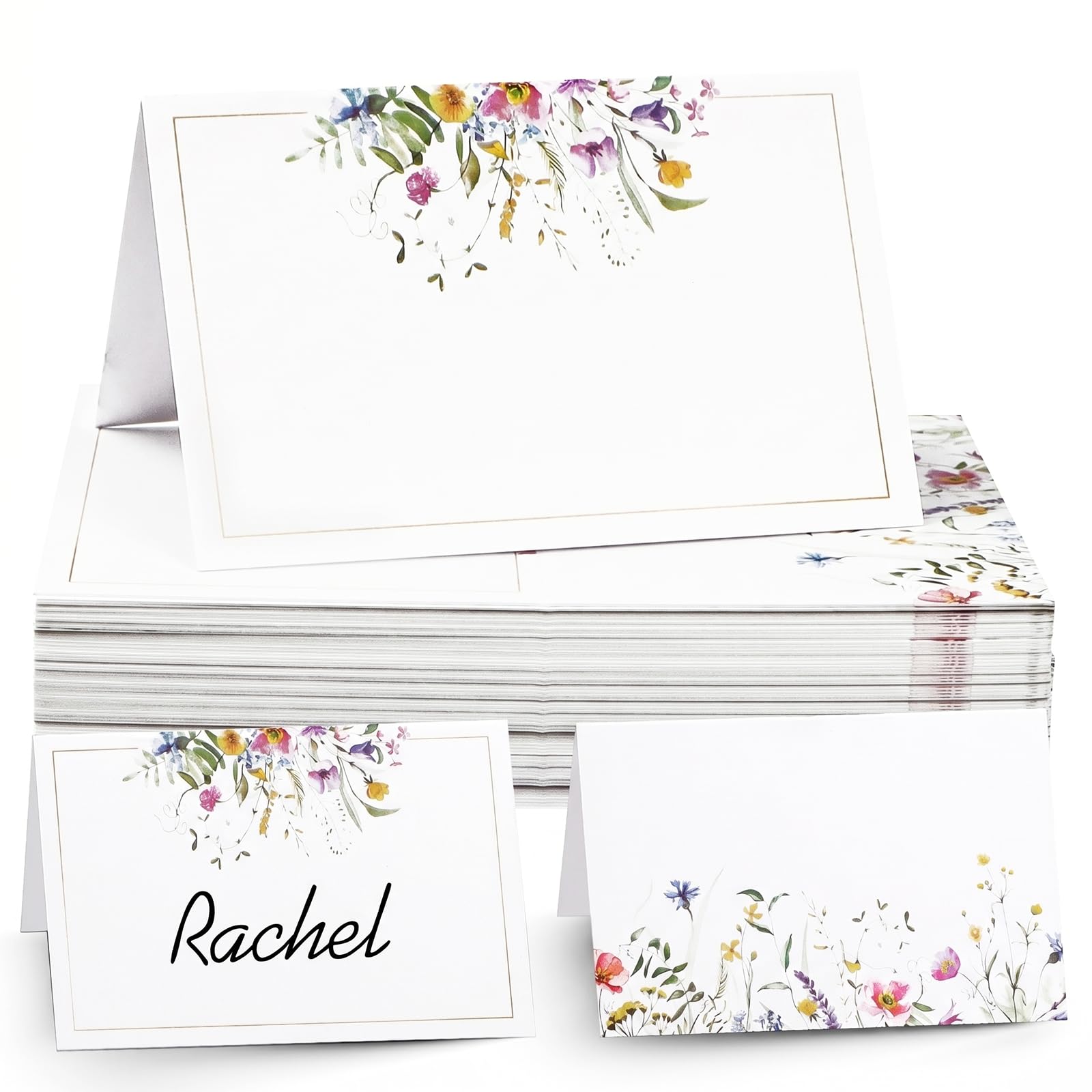 50pcs Flower Table Place Cards, Wedding Name Place Cards for Table Setting Birthday Party Reception Christmas (Base Floral)