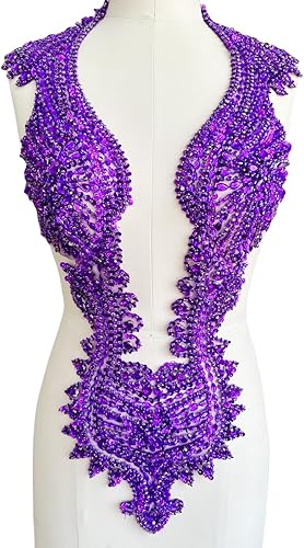 Vista 23 de Apliques hechos a mano de cristal sobre encaje, cuentas de diamantes de imitación para coser, parches de lentejuelas, accesorios de decoración