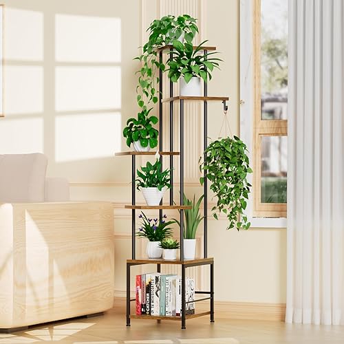 Miniatura 8 de Soporte para plantas de interior con luz de crecimiento, soporte alto de 6 niveles para plantas para interiores, estante de metal para plantas con