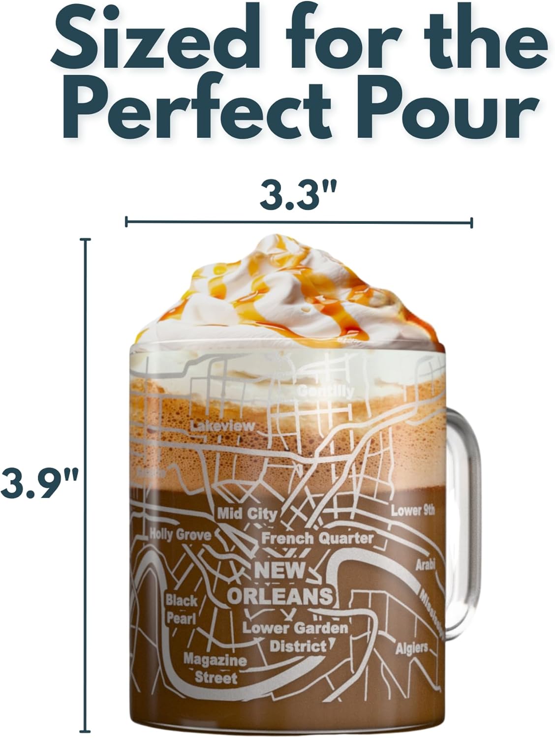 Greenline Goods – New Orleans, LA Map Glass Coffee Mugs (Set of 2), 16 oz – Etched Wrap Design