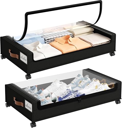 Miniatura 15 de Yecaye Almacenamiento debajo de la cama con ruedas, paquete de 2 contenedores de almacenamiento debajo de la cama con tapas y etiqueta, XXL 60L