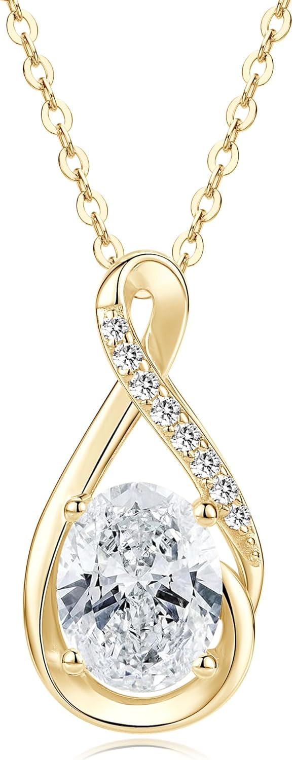 2CT Oval Moissanite Pendant Necklace for Women, D Color 7x9mm Oval Cut Moissanite 925 Sterling Silver Infinity Necklace for Wife Mom Birthday Gifts