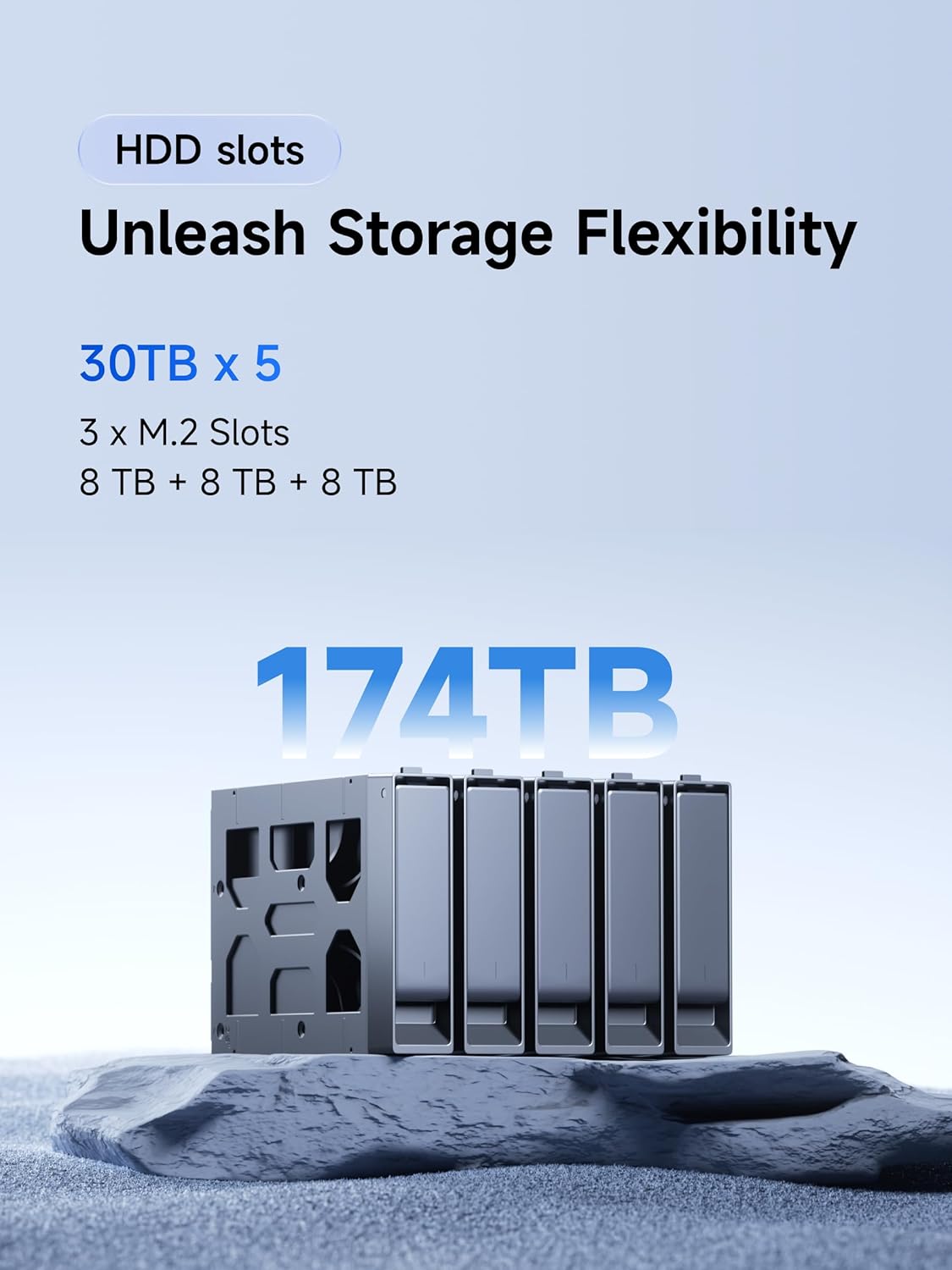 MINISFORUM N5 Air 5-Bay Desktop NAS, AMD Ryzen 7 255, 8C/16T CPU, Radeon 780M, No RAM,No HDD,64GB SSD(MinisCloud OS), 3×M.2 NVMe, 10GbE + 5GbE, OCuLink and USB4 Ports, PCIe x16 Expansion Slot