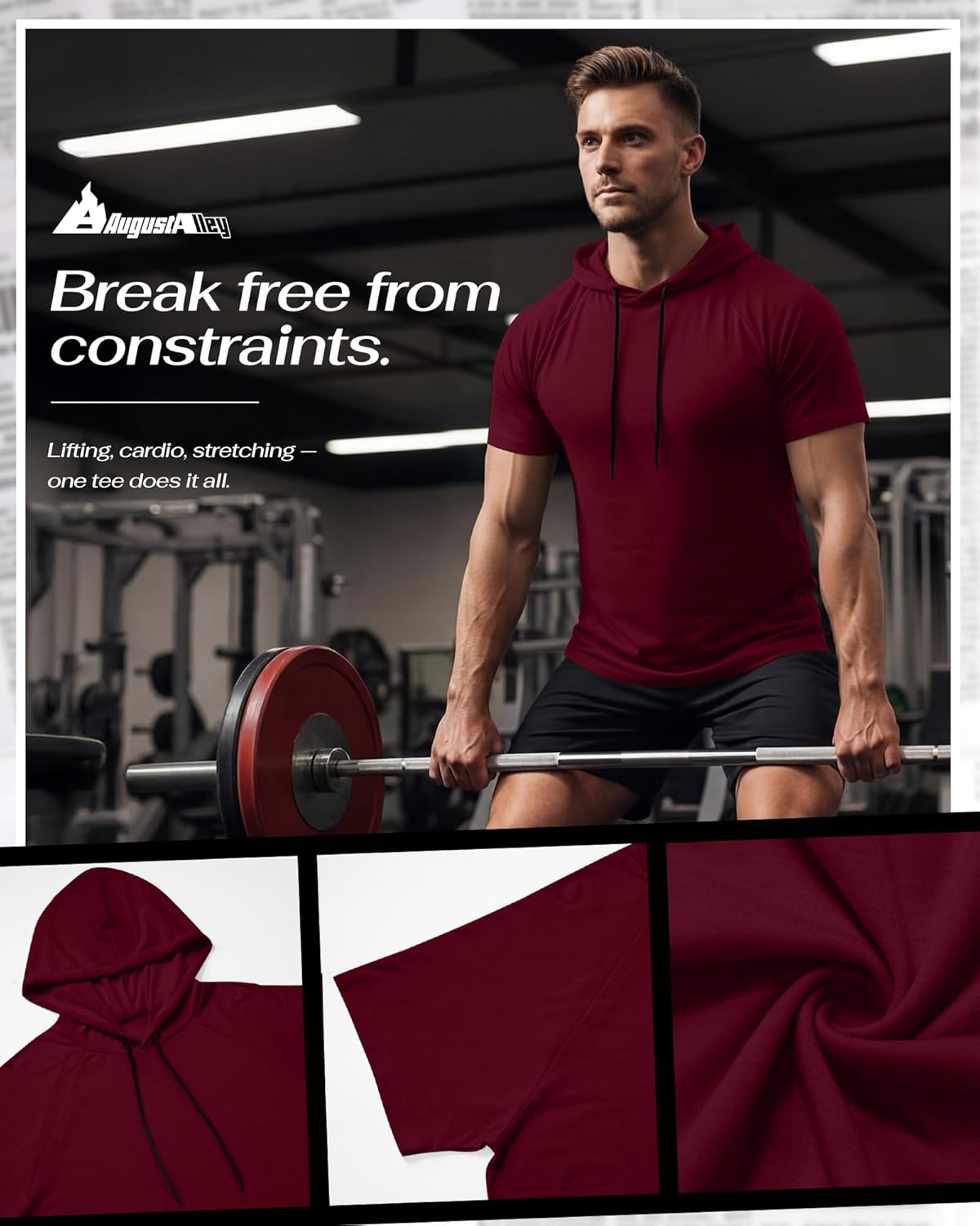 August Alley 4 Pack Men's Big and Tall Hoodies Short Sleeve Workout T Shirts Athletic Running Pullover Sweatshirt
