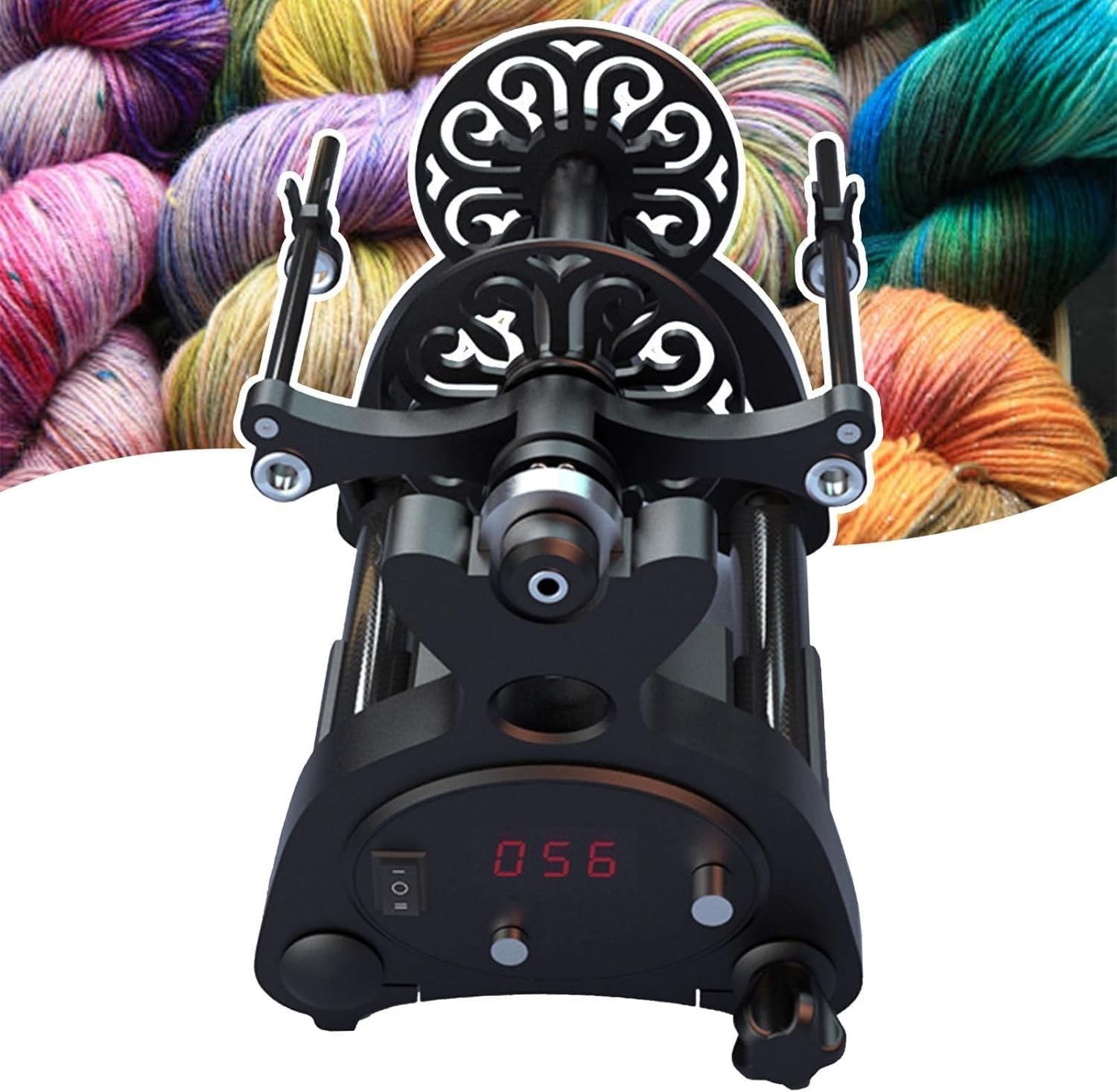 Household Electric Wool Yarn Winder,Adjustable Speed Yarn Spinning Wheel with 4pcs Spools,2 Control Schemes-Foot & Panel Control, Forward & Reverse,for Yarn Weaving/Blending Roving Craft