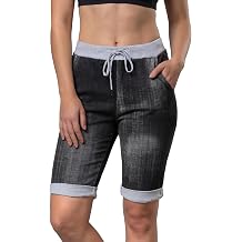 Love My Fashions  Womens Italian Shorts Floral & Tiedye Print 3/4 Cropped Capri Trousers with Side Pockets Elasticated Drawstring Knee Length Turn Up Summer Magic Shorts for Ladies