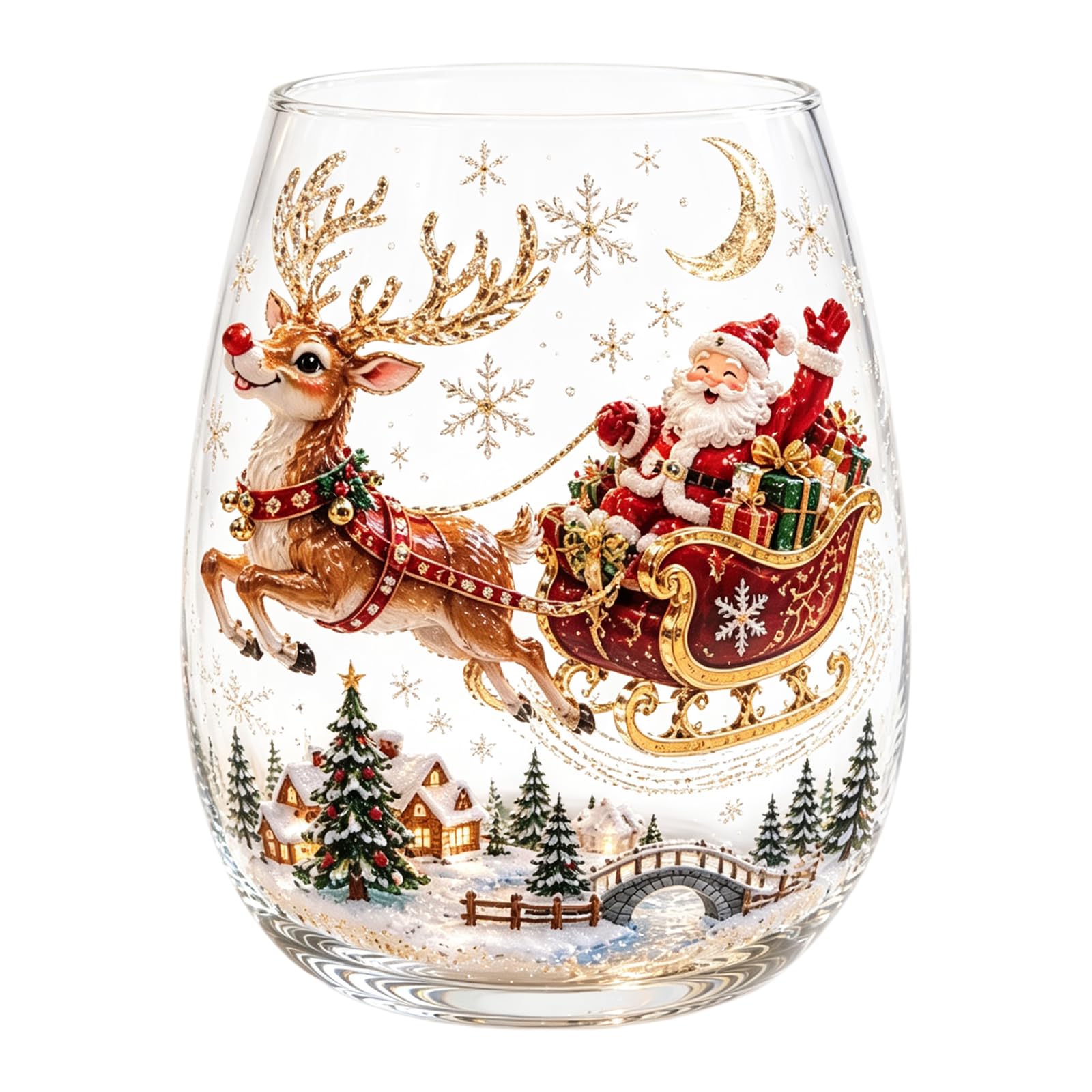 3D Christmas Glass Art Cup | 350ML Christmas Drinking Glasses Drinkware Cup