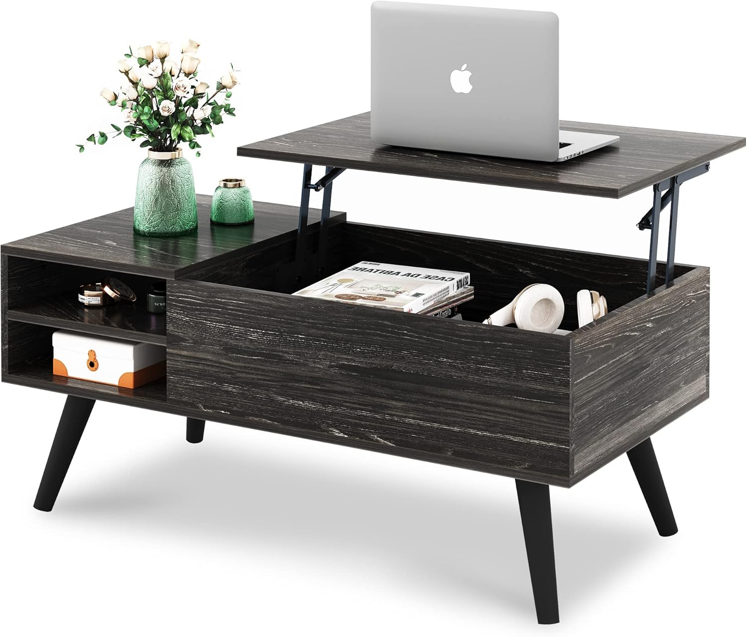 WLIVE Wood Lift Top Coffee Table with Hidden Compartment and Adjustable Storage