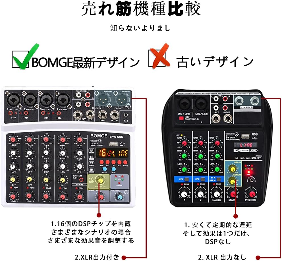BOMGE 6 Channel Audio Sound Mixer connected to a computer for recording