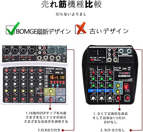 Miniatura 5 de BOMGE Mezclador de sonido de audio de 6 canales, consola de mezcla de DJ digital profesional para transmisión en vivo, karaoke y grabación estéreo,