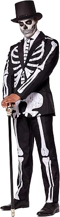Suitmeister Mens Costume - Halloween Skeleton Slim Fit Suit - Black