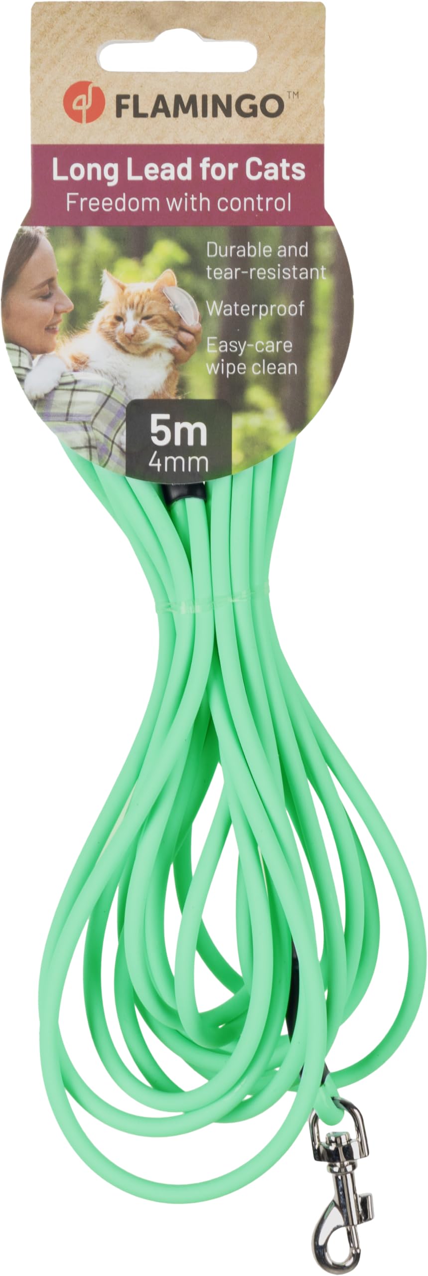 Flamingo Cat Training and tracking leash Caspar Mint green 5m 4mm, 500cm