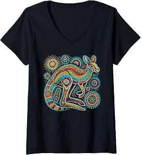 Womens Australian Aboriginal Kangaroo Australia Animal Lover V-Neck T-Shirt