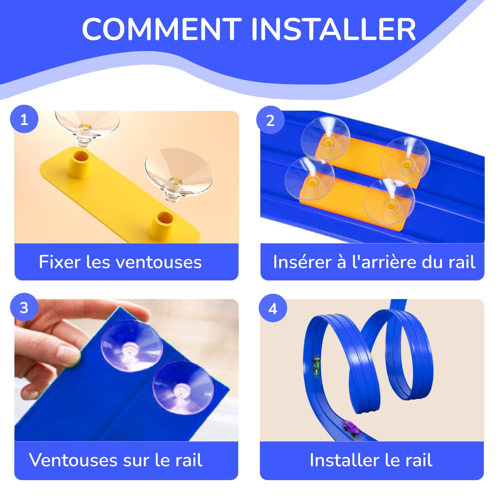 Circuit Voiture Enfant Roulable 4M Piste Flexible avec 4 Voitures + Sac de Rangement, Jouet de Piste de Course Portable pour sauts Boucles pour Voiture 1/64ème Dès 3 Ans, Bleu