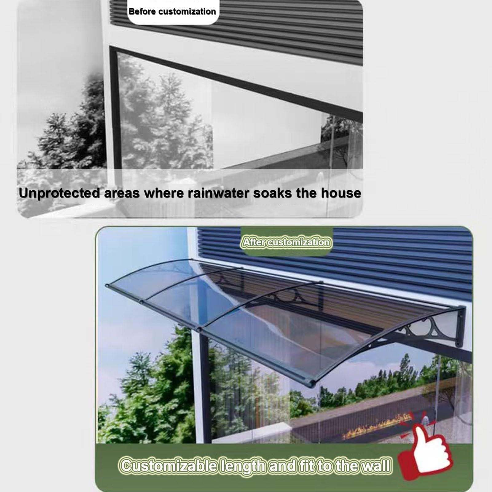 Elegant Front Door Awning, Porch Rain Shelter, Aluminum Frame with Solid Polycarbonate Panels, UV Resistant, Windproof, Typhoon Resistant, Shields Entrance From Sun And Rain