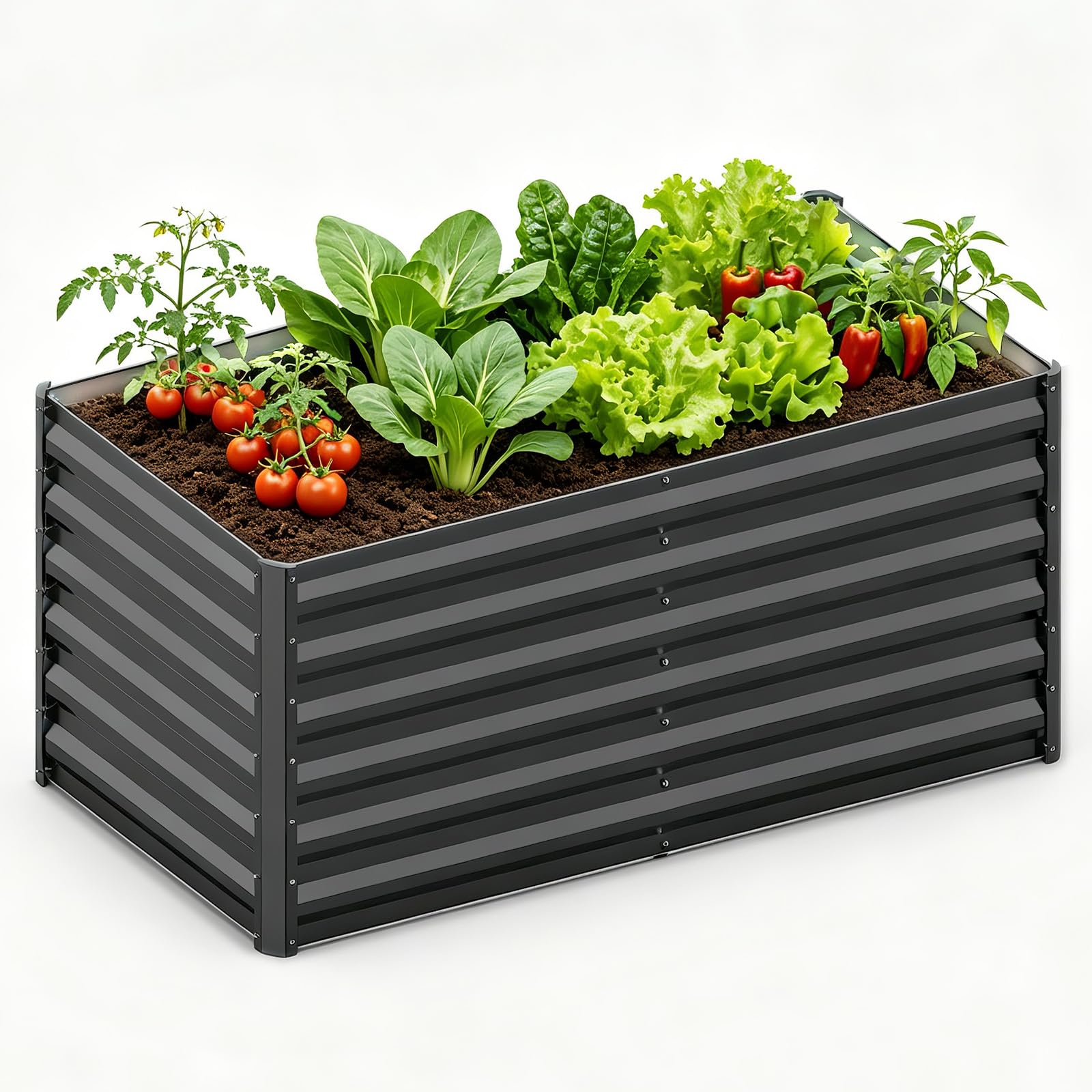 Podwyższona grządka metalowa 120 x 90 x 60 cm – ocynkowana grządka na warzywa, kwiaty i zioła, wytrzymała grządka ogrodowa z otwartym dnem, łatwy montaż (S, czarna)