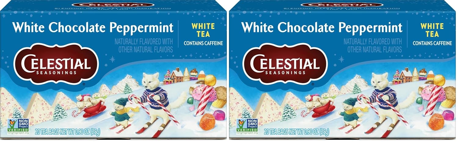 Celestial Seasonings White Chocolate Peppermint White Tea Bags, Great For Stocking Stuffer, 20 tea bags (Pack of 2)