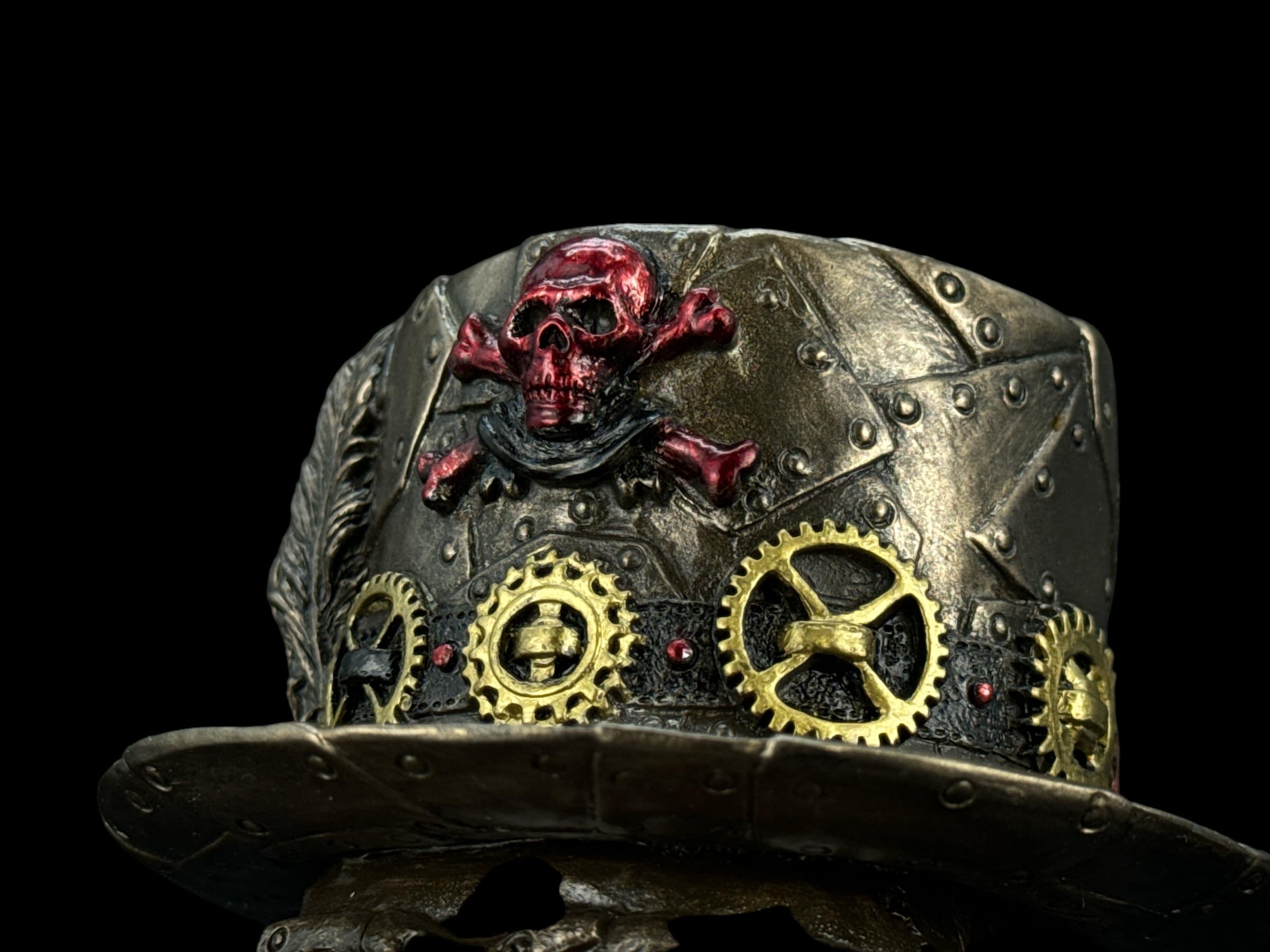 57 SPECIAL REPLICAS Statua Decorativa da Interno - Scultura in stile steampunk con teschio e cappello a cilindro - Scultura Moderna Design