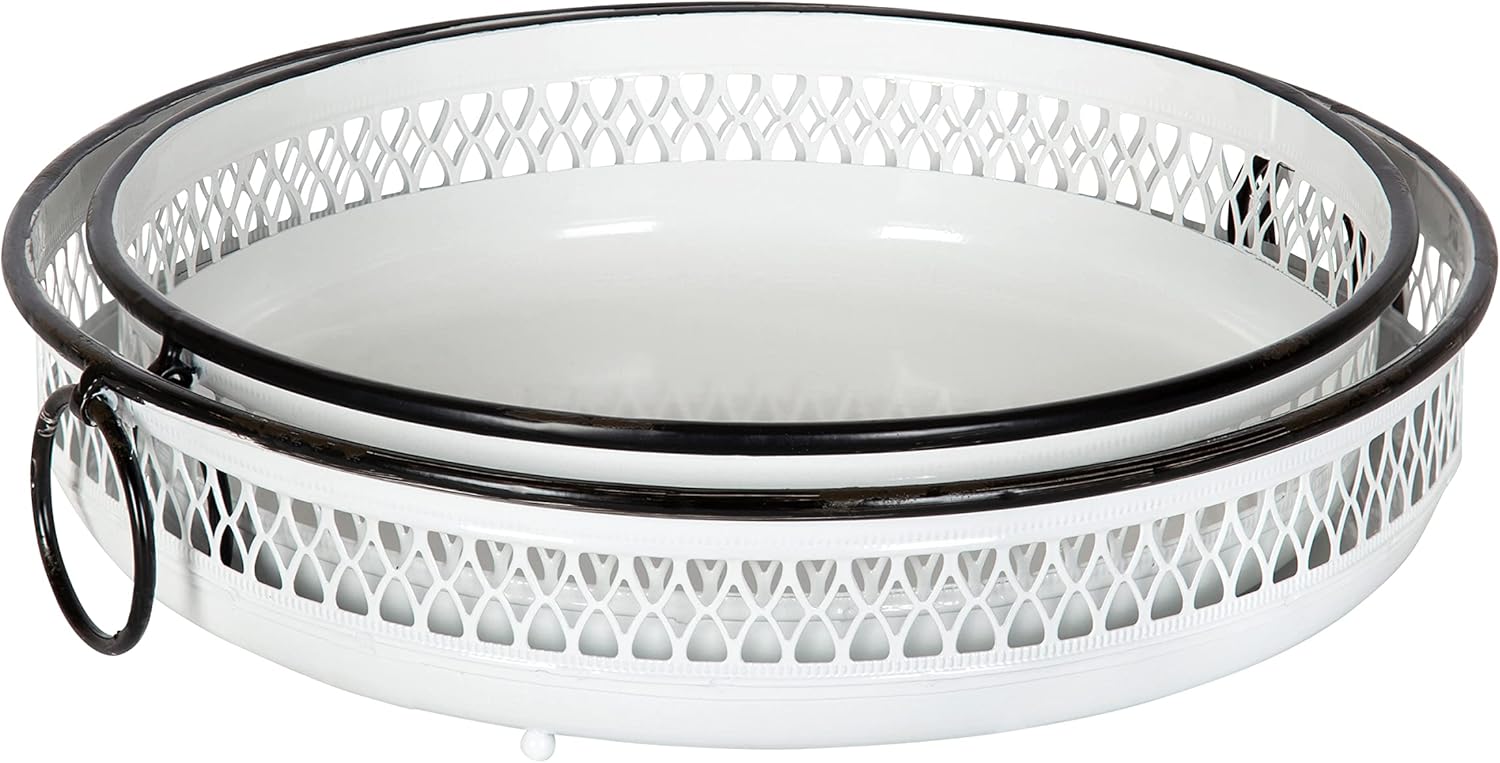 Kate and Laurel Madigan Decorative Tray Set, Set of 2, White and Black, Rustic Farmhouse Inspiration
