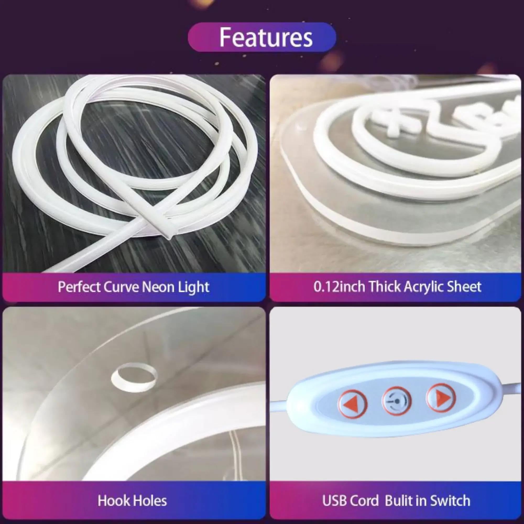B,Panneau néon LED avec Miroir ondulé alimenté par USB pour Coiffeuse décoration Murale Chambre à Coucher Cadeaux artistiques décoration Table Maquillage Cadeaux d'anniversaire