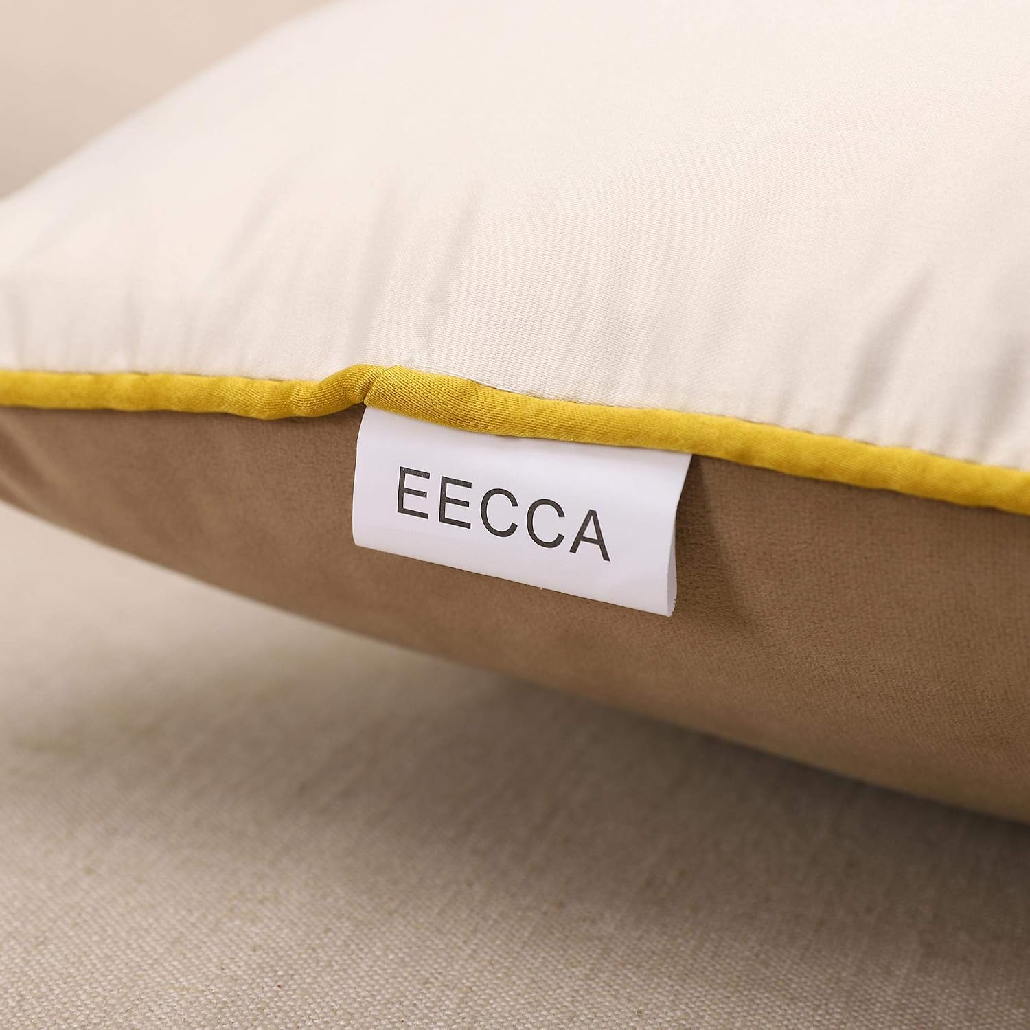 EECCA Gold Leather Striped Patchwork Velvet Cushion Case Luxury Modern Square Throw Pillow Cover Decorative Pillow for Bedroom Living Room Cushion Cases Bed Sofa,Light tan,12x12 Inches