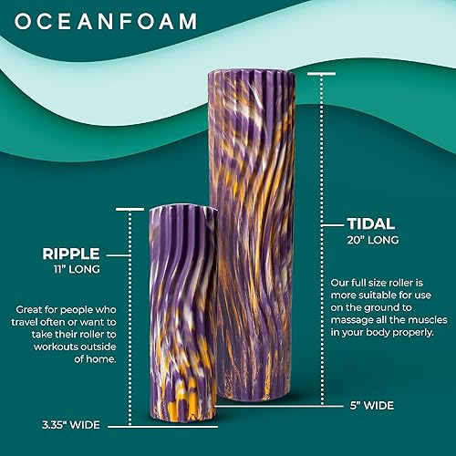 Miniatura 114 de Oceanfoam Tidal Roller - Rojo, Azul Marino Oscuro y Natural Marmóreo - Rodillo de espuma para masaje muscular para dolor de espalda y estiramiento -