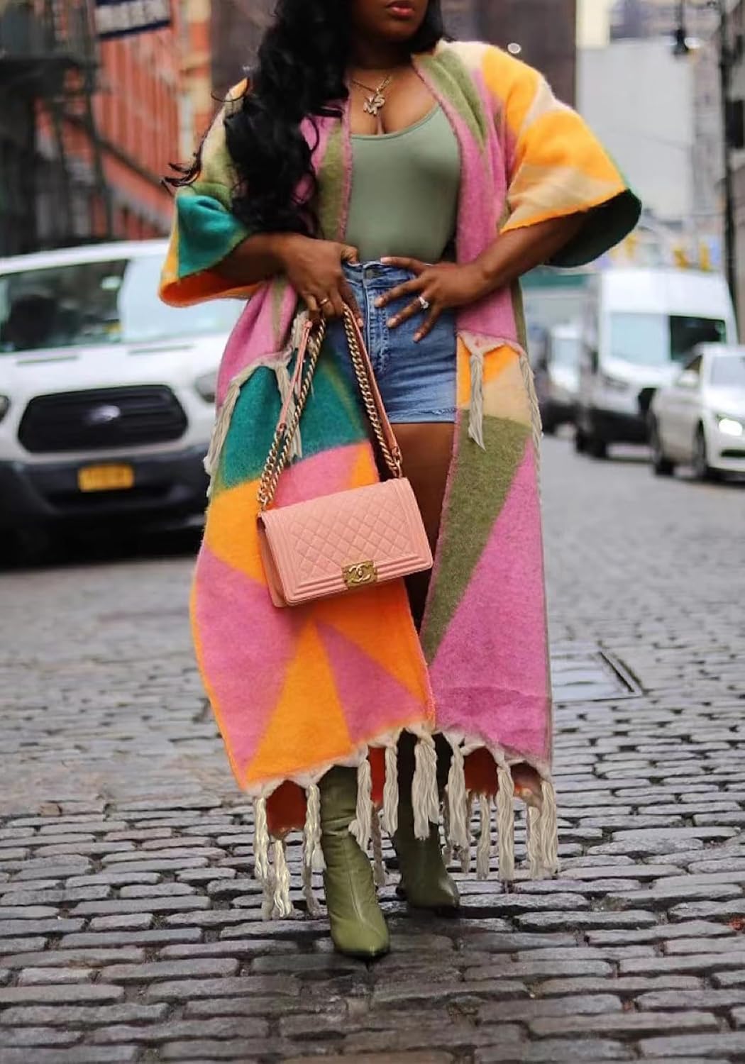 Ecirod Womens 2026 Fall Open Front Fringe Knit Cardigan Long Sweaters Aztec Double Slit Tassels Kimono Duster Cardigans - Image 2