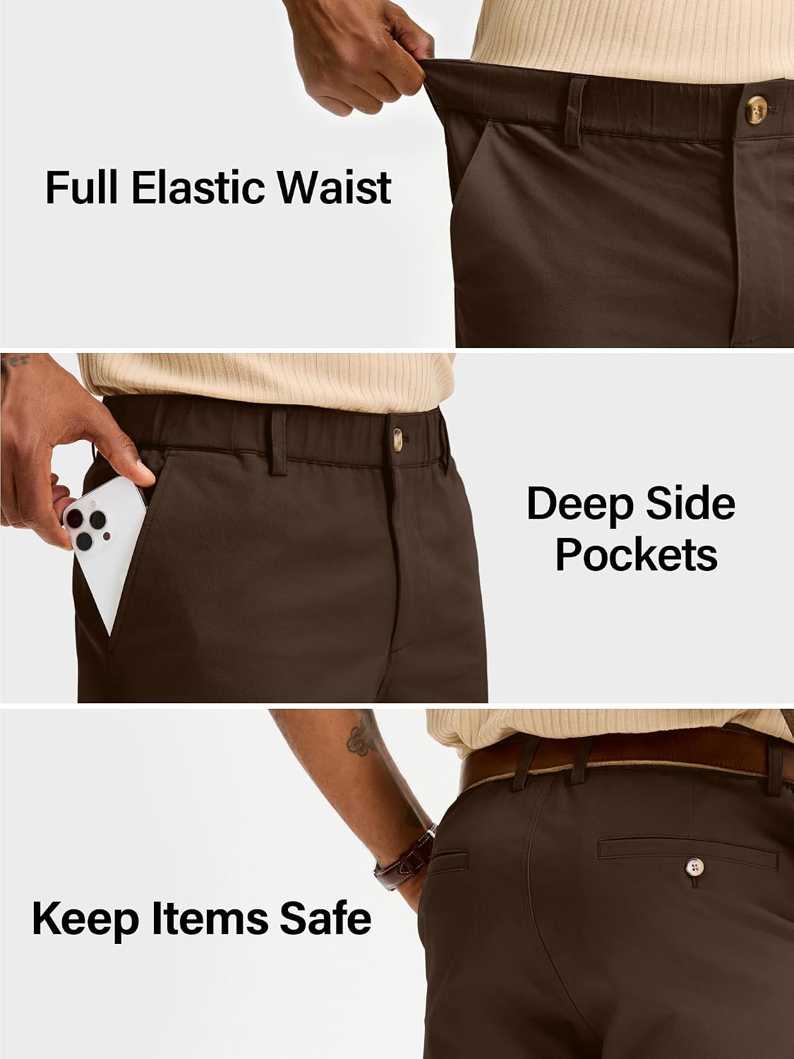 Comdecevis Men's 7 Inch Cotton Elastic Waist Khaki Shorts | Premium Cotton Blend, Classic Fit, Chino Style, Breathable Comfort, Zip Fly Closure, Summer Casual Wear, Travel and Outdoor