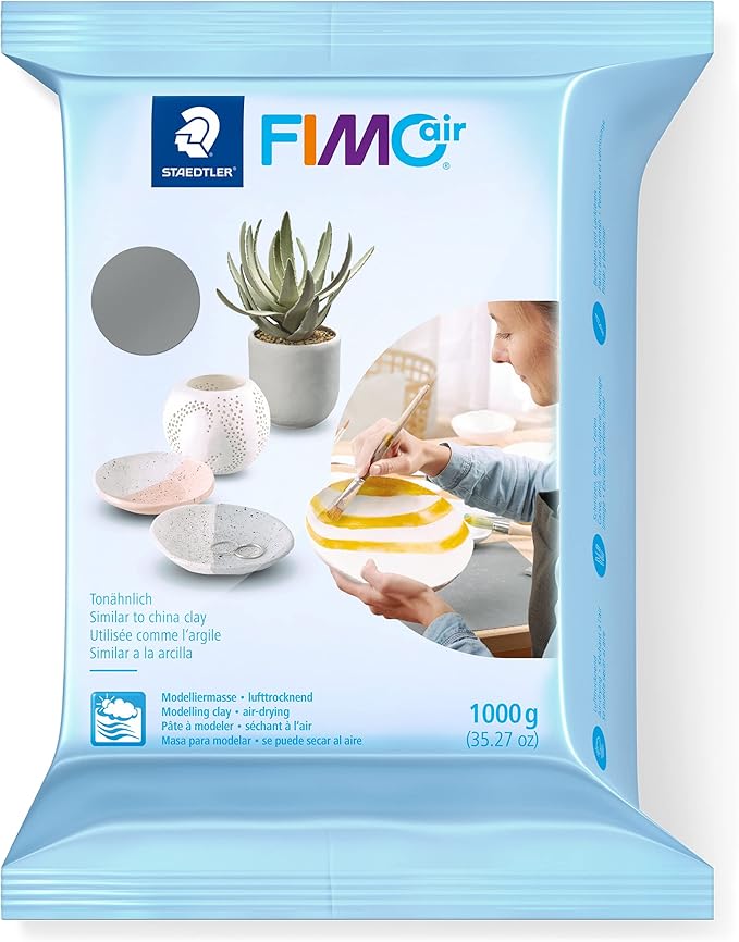 STAEDTLER lufttrocknende Modelliermasse FIMO air, grau, sofort gebrauchsfähig, kein Brennvorgang notwendig, 1000g, angenehme Haptik, klebt nicht, mind. 95% natürliche Rohstoffe, 8101-80 STAEDTLER lufttrocknende Modelliermasse FIMO air, grau, sofort gebrauchsfähig, kein Brennvorgang notwendig, 1000g, angenehme Haptik, klebt nicht, mind. 95% natürliche Rohstoffe, 8101-80
