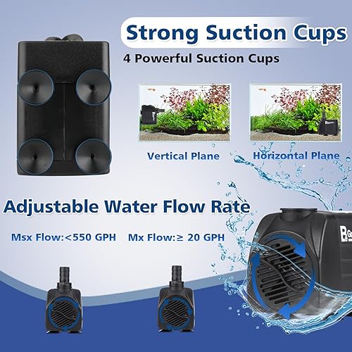 Miniatura 5 de Bomba de agua sumergible de 400 GPH, bomba de fuente ultra silenciosa ajustable de 25 W con 4 boquillas de elevación de 6.8 pies de alto para