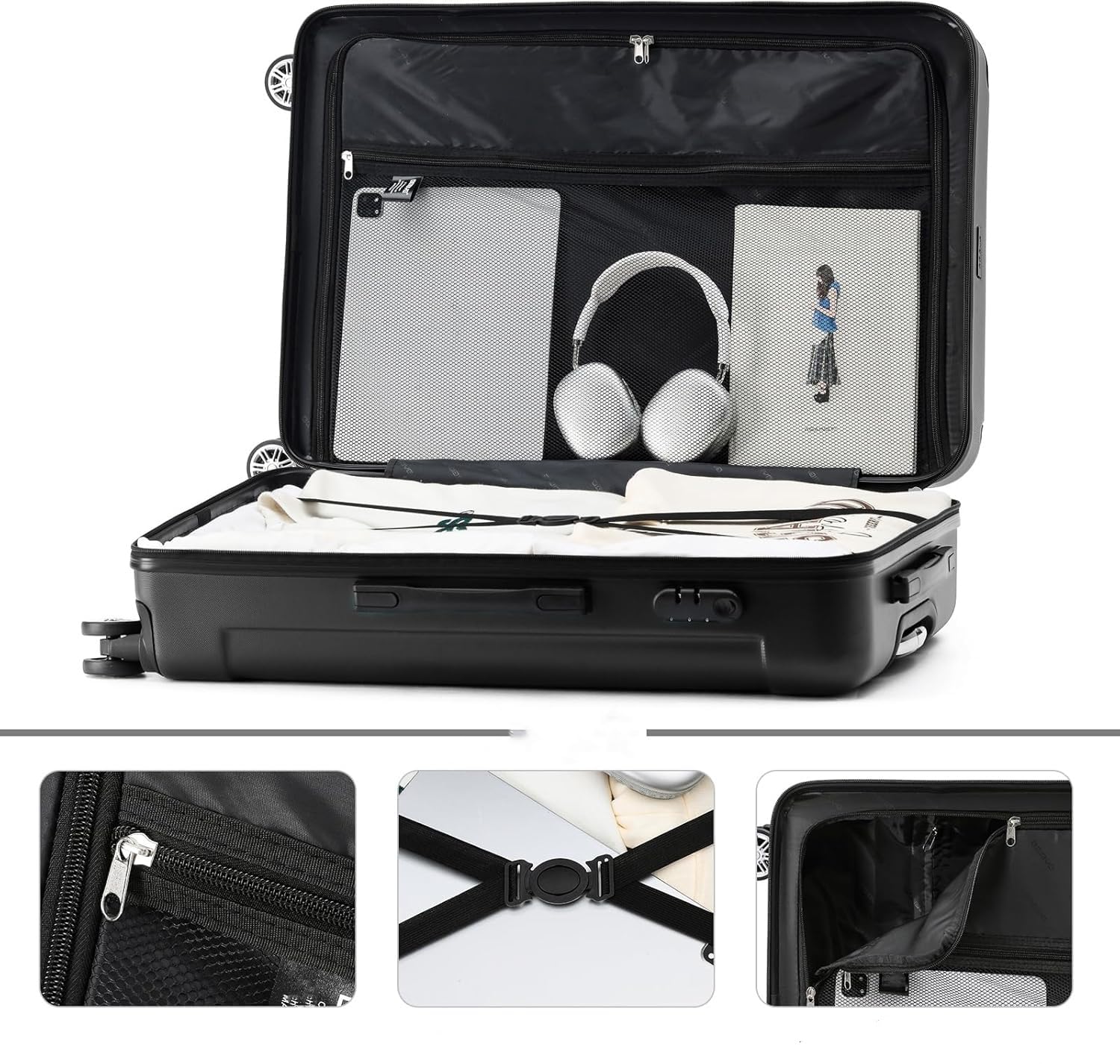 Valise Cabine 20″ (55 cm) Rigide ABS Léger et Durable, Bagage de Voyage Trolley 4 roulettes 360°, Suitcase Pas Cher, Soute Avion 20kg