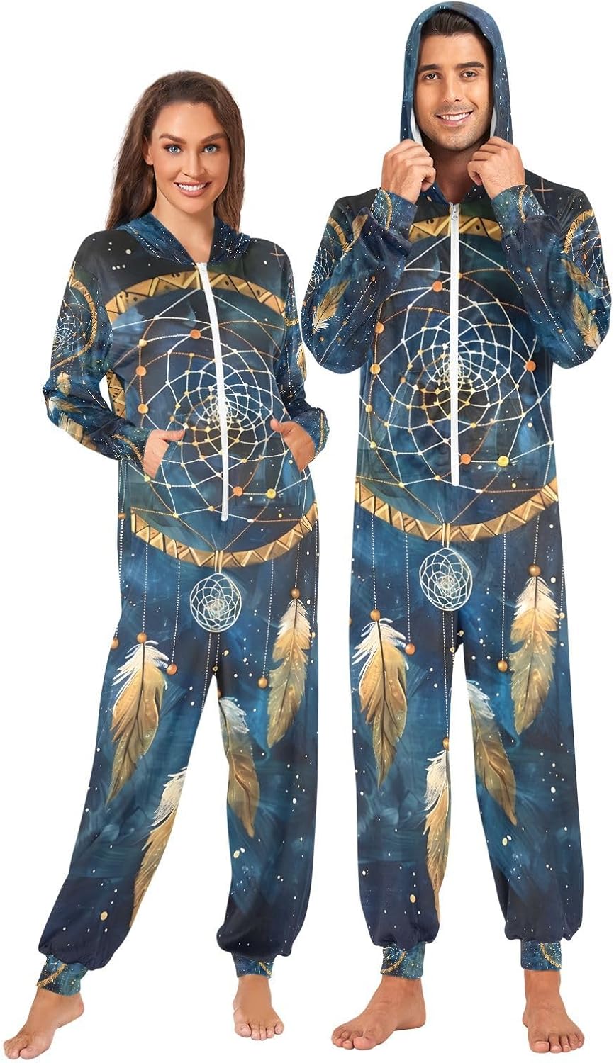 Dream Catcher Blue Galaxy Adult Onesie Pajamas for Unisex Novelty One Piece Costume Sleepwear