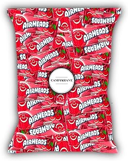 Airheads Candy Mini Bars, Cherry Flavor, 80 Pieces Bulk Bag, Individually Wrapped Non-Melting Chewy Fruit Taffy, Gluten Free, Perfect for Birthdays, Parties & Pantry (2 lbs)