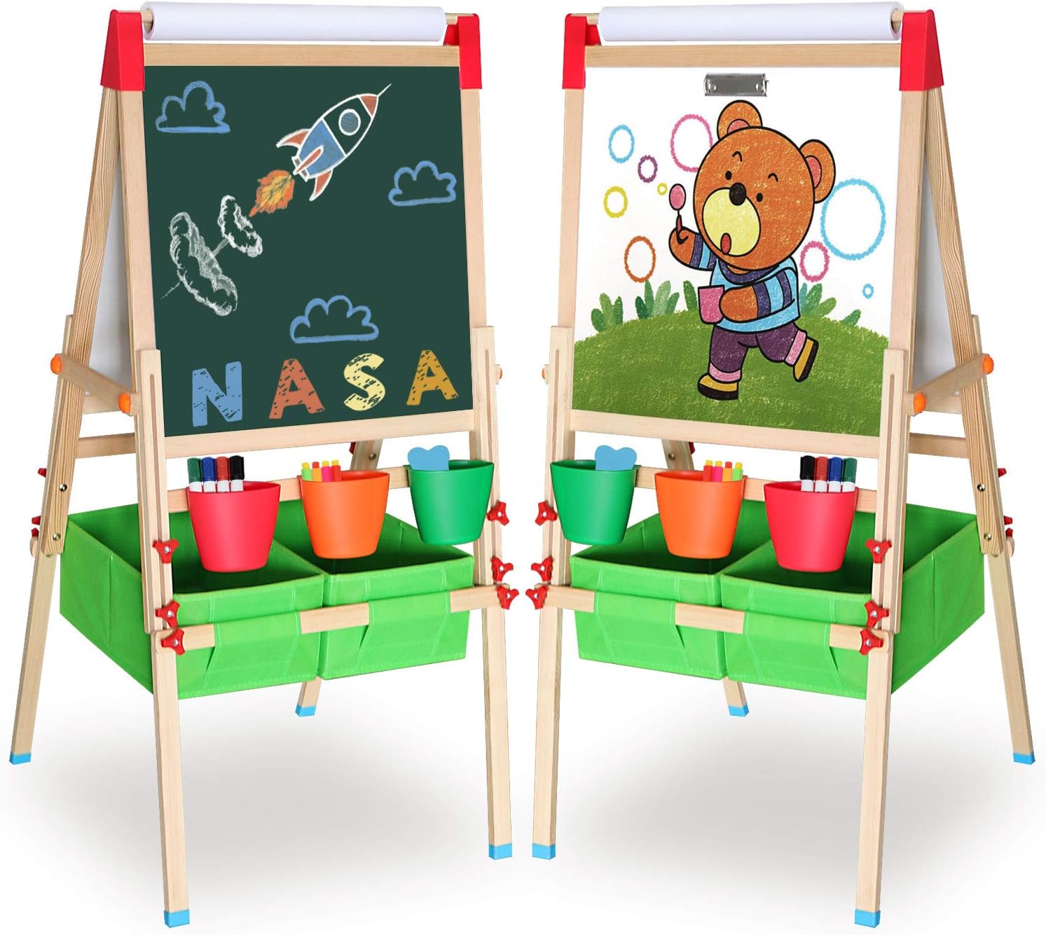 CIRO Toys Wooden Standing Easel, Art Easel for Kids Aged 3+, Double-Sided, Height-Adjustable : Toys & Games