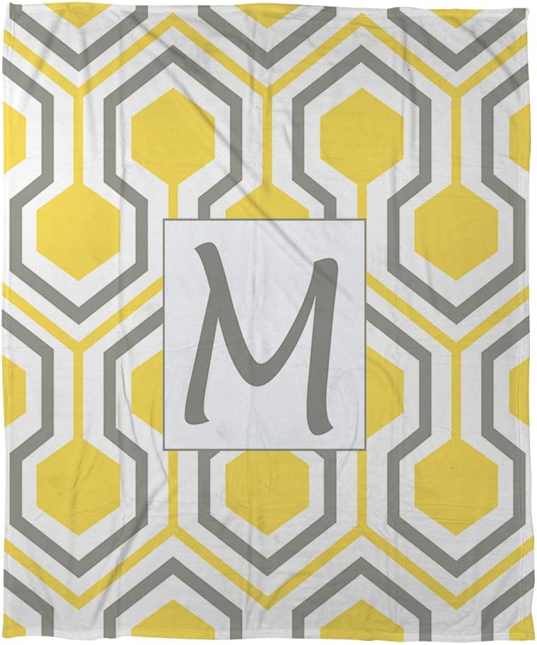 Manual Woodworkers & Weavers Coral Fleece Throw, 60 by 80-Inch, Monogrammed Letter M, Yellow Honeycomb
