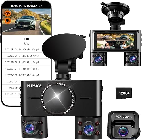 Cámara de tablero de 360 frontal y trasera, 4 canales FHD 4 x 1080P, control de voz, filtro CPL, cámara de automóvil con WiFi, cámara frontal