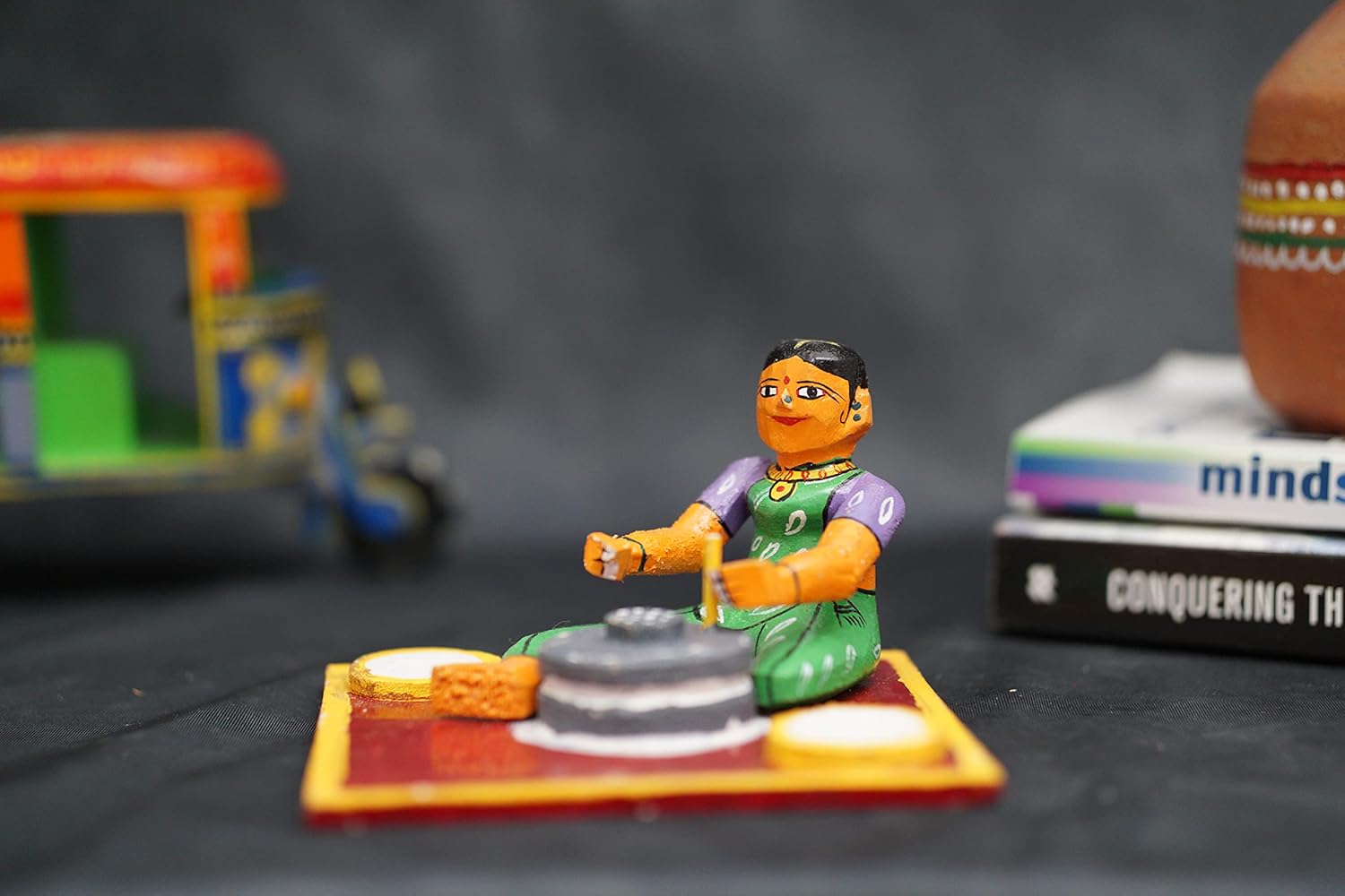 Hastha Kalalu | Home Making Indian Village Woman | Handmade Wooden Working Women Theme | Golu Dolls | Navaratri Golu | Kondapalli Toys (Lentil Grinder)